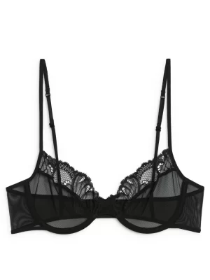 Sous-Vêtements-ARKET Soutien-gorge en mesh orné de dentelle Noir