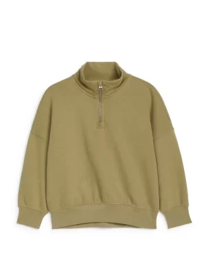 Hauts | Sweats-ARKET Sweat à demi-zip Vert kaki
