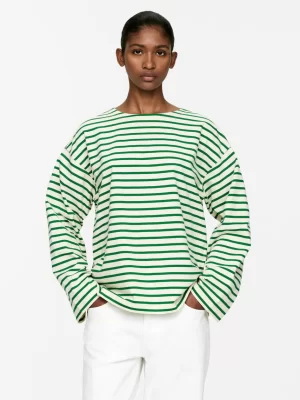 T-Shirts-ARKET T-shirt à manches longues Vert/Blanc cassé