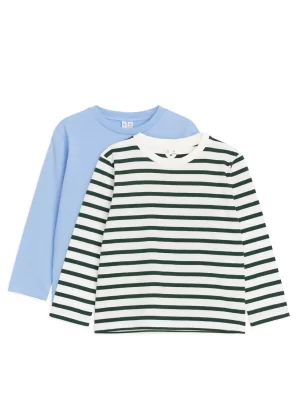 Hauts | Hauts-ARKET T-shirt à manches longues, lot de 2 Vert foncé/Blanc/Bleu