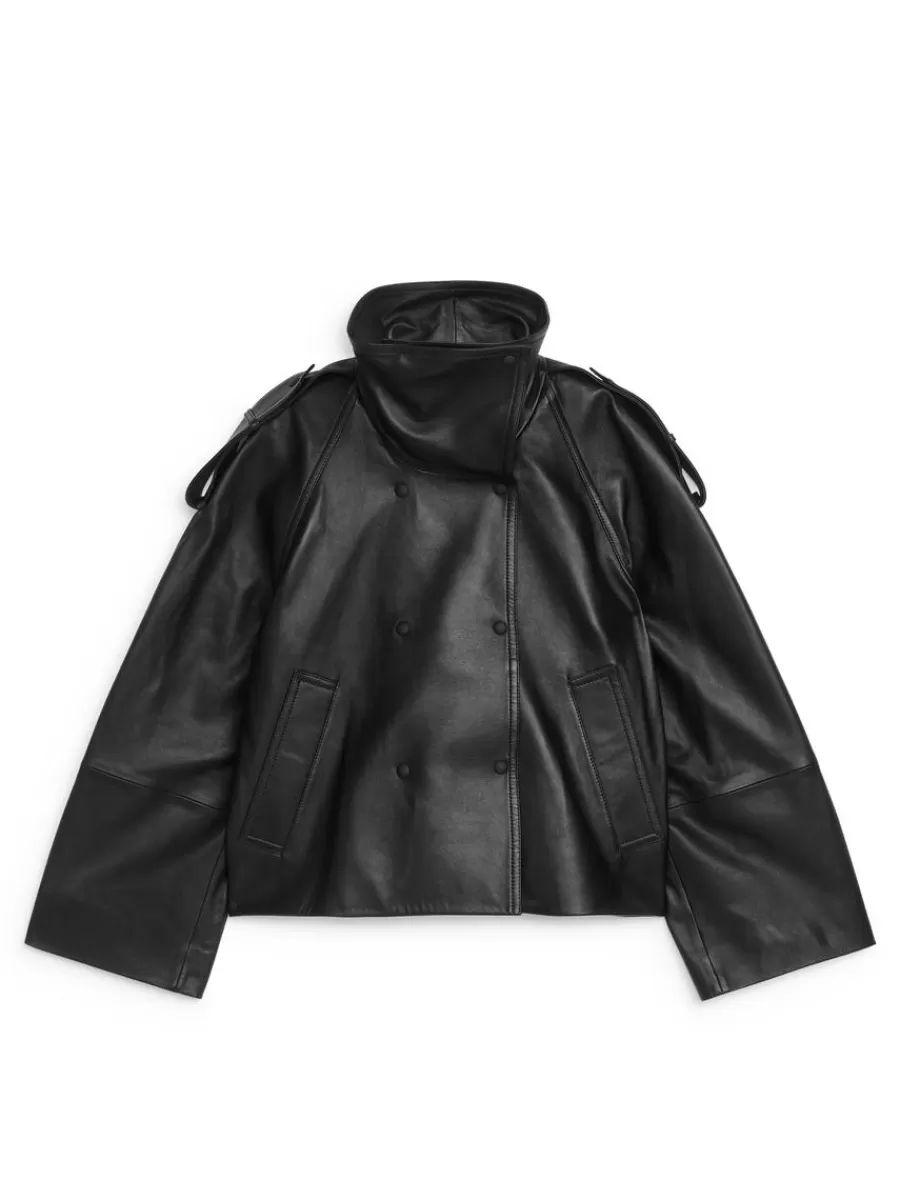 Manteaux Et Vestes-ARKET Veste courte en cuir Noir